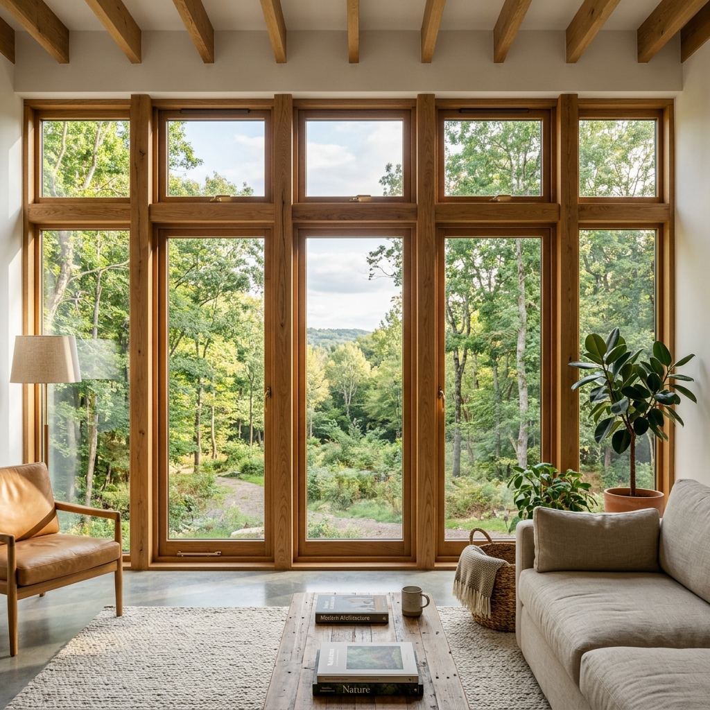 Ventanas de madera a medida con varias hojas en un salón
